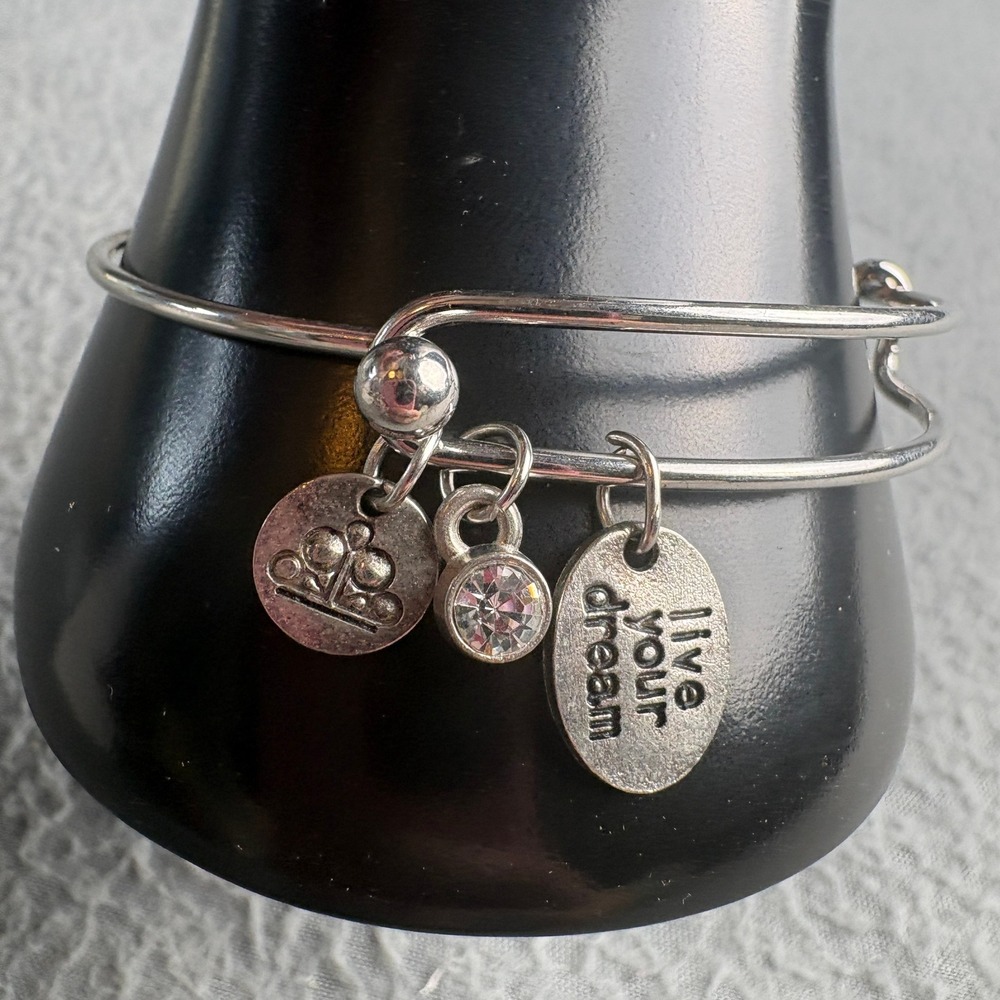 Paparazzi Live Your Dream Silver Wire Bangle Bracelet Rhinestone Charm